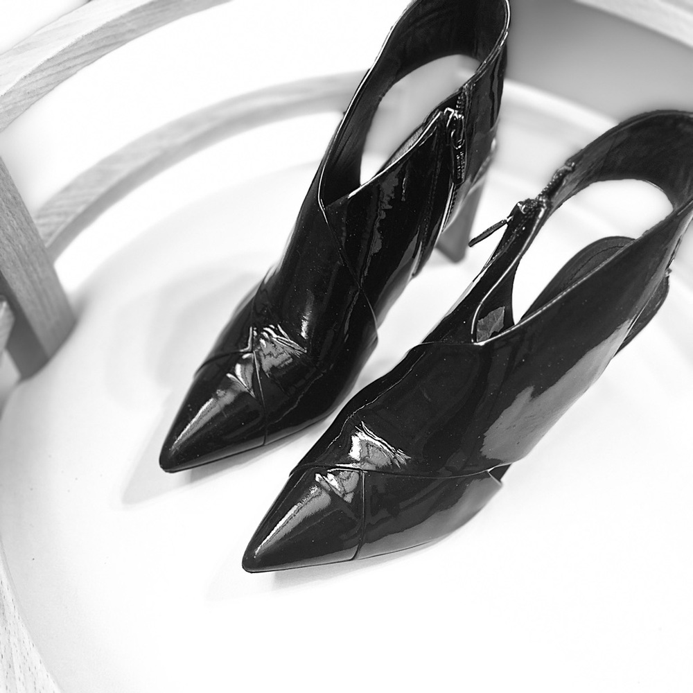 Sigerson Morrison Black Patent Slingback Boots Shoes 8